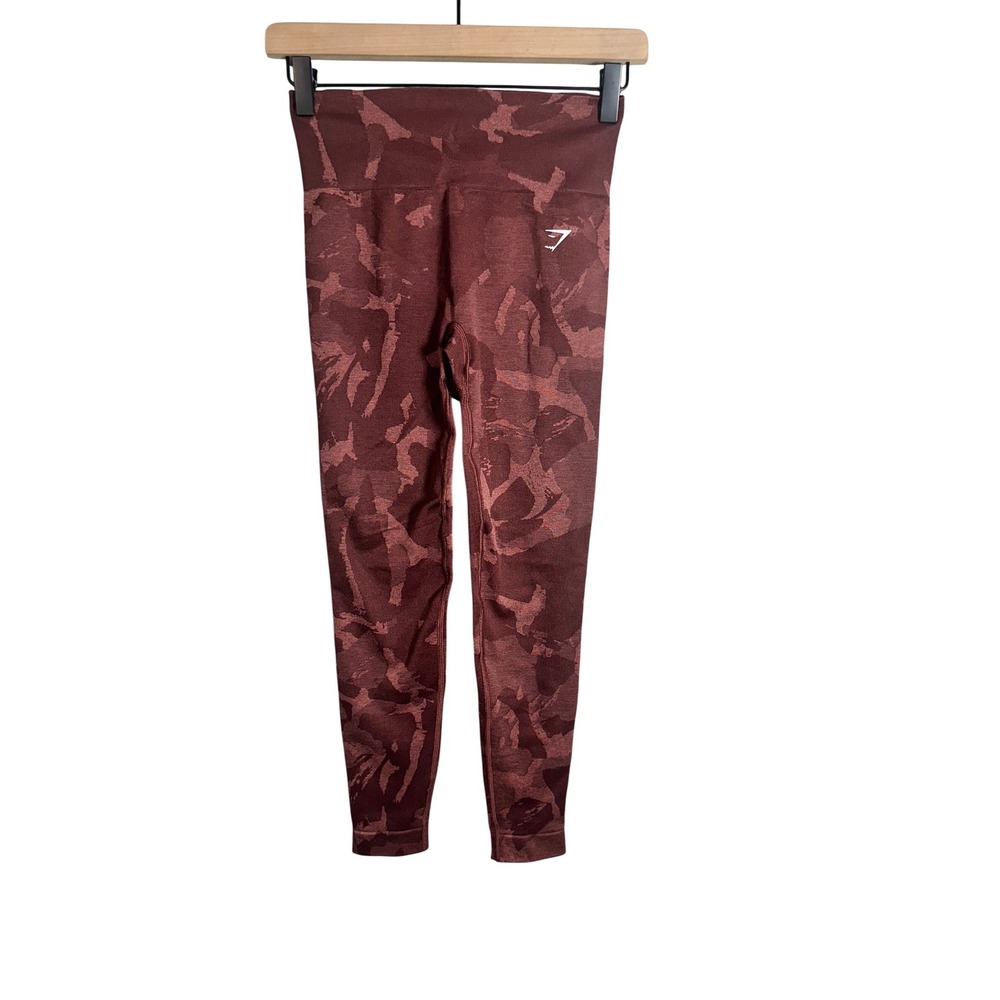 Gymshark Adapt Camo Seamless Leggings Burgundy Red High Rise Ruched Small